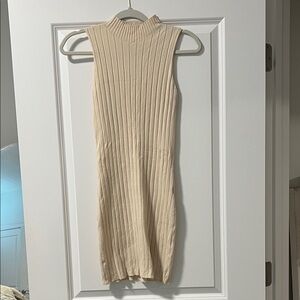 American Threads Cream Ribbed Mini Dress